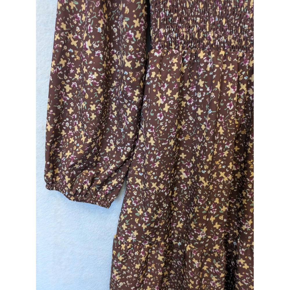 NEW Emery Rose Maxi Dress Women's XL Brown Floral Long Sleeve Smocked Waist Boho - Picture 4 of 9